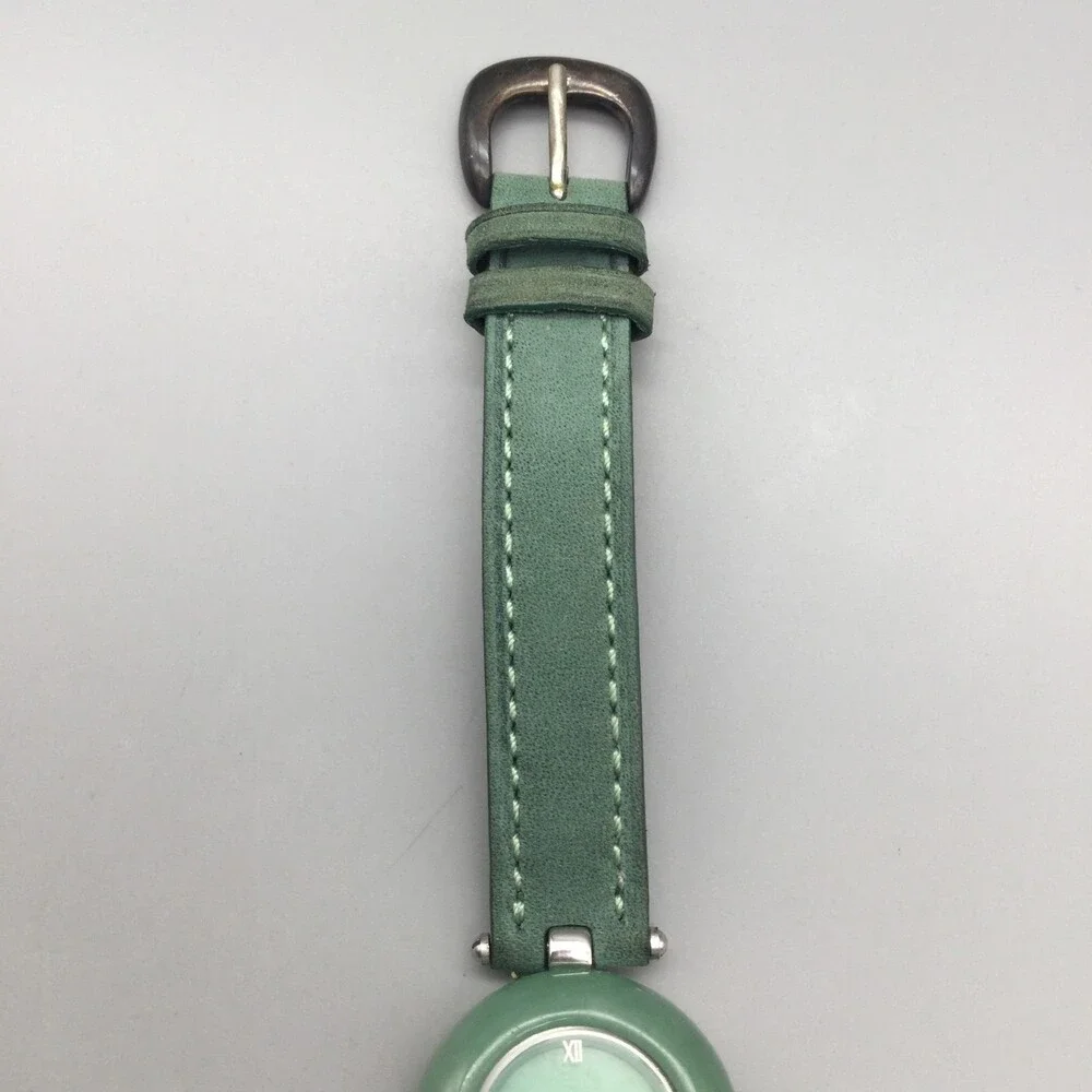 Womens Watch 24mm Green Dial Sterling 925 Case Green Leather Strap New Battery